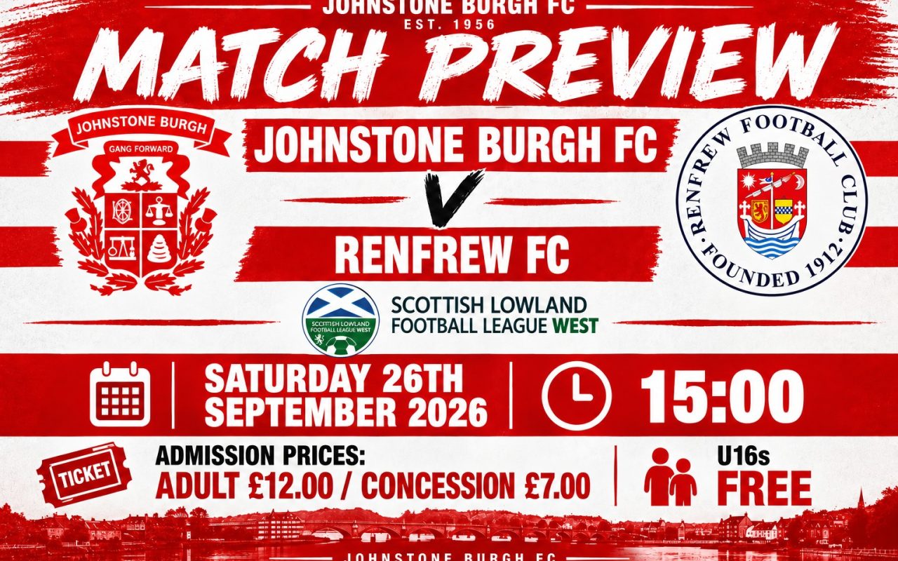 Renfrewshire ‘Derby’ fixture this Saturday for Johnstone Burgh